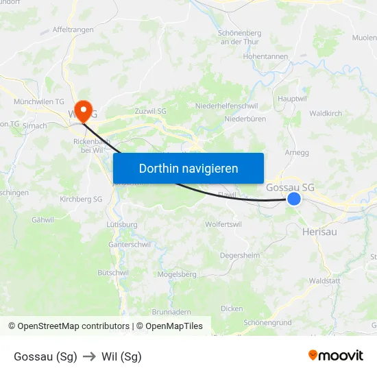 Gossau (Sg) to Wil (Sg) map