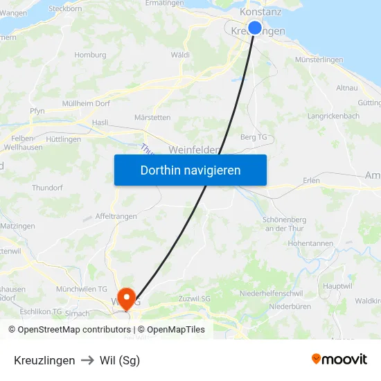 Kreuzlingen to Wil (Sg) map