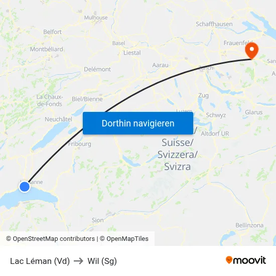 Lac Léman (Vd) to Wil (Sg) map