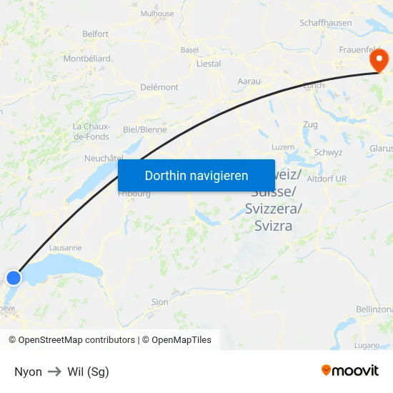Nyon to Wil (Sg) map