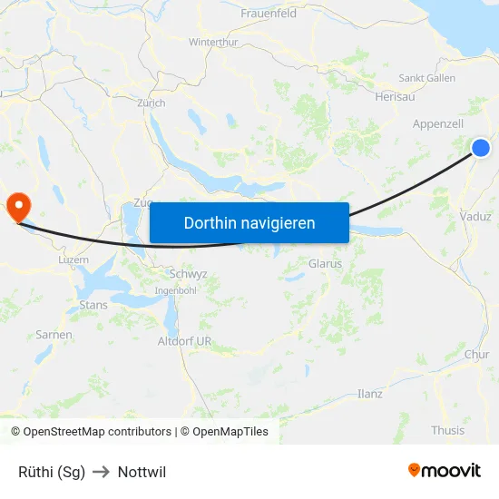 Rüthi (Sg) to Nottwil map