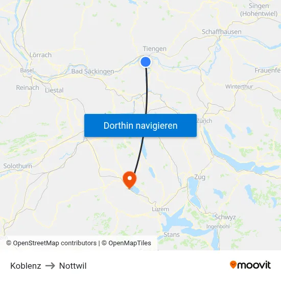 Koblenz to Nottwil map