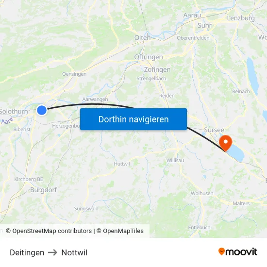 Deitingen to Nottwil map