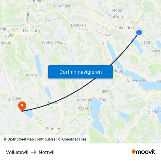Volketswil to Nottwil map