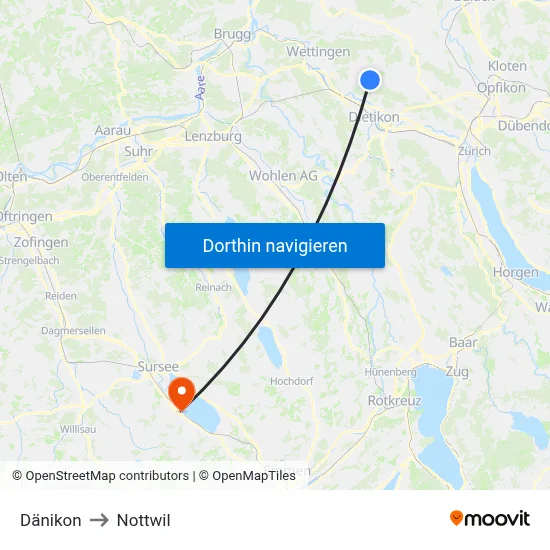 Dänikon to Nottwil map
