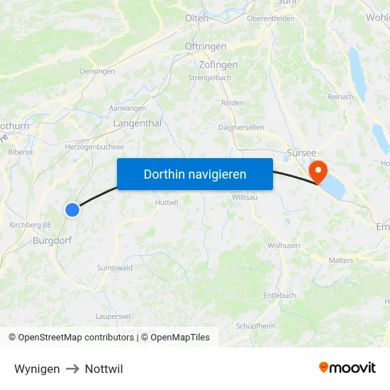 Wynigen to Nottwil map