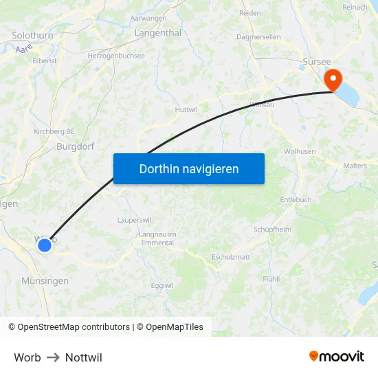 Worb to Nottwil map