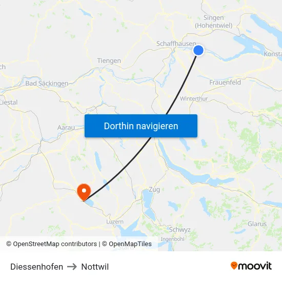 Diessenhofen to Nottwil map