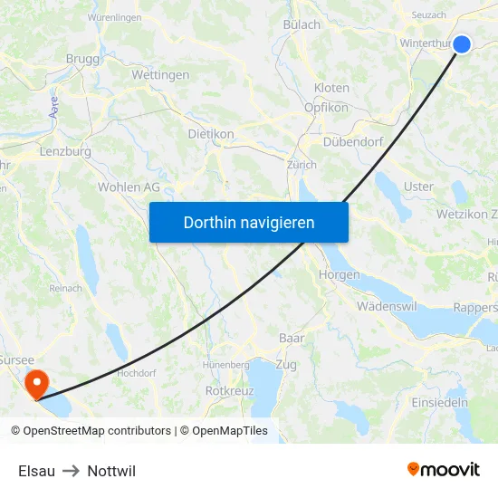 Elsau to Nottwil map