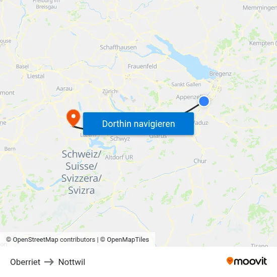 Oberriet to Nottwil map