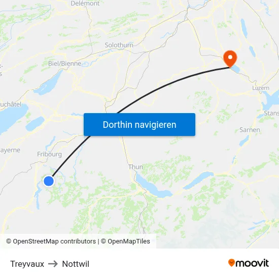 Treyvaux to Nottwil map