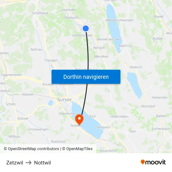 Zetzwil to Nottwil map