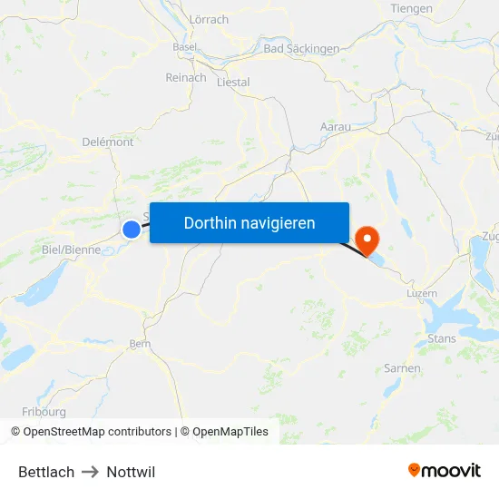 Bettlach to Nottwil map