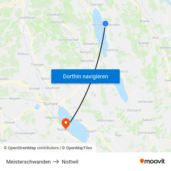 Meisterschwanden to Nottwil map