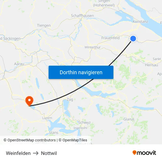 Weinfelden to Nottwil map