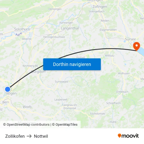 Zollikofen to Nottwil map
