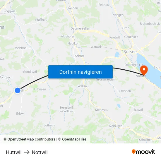 Huttwil to Nottwil map