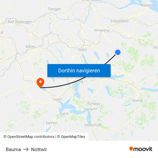 Bauma to Nottwil map