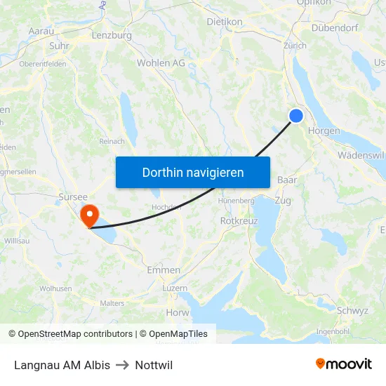 Langnau AM Albis to Nottwil map