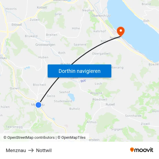Menznau to Nottwil map
