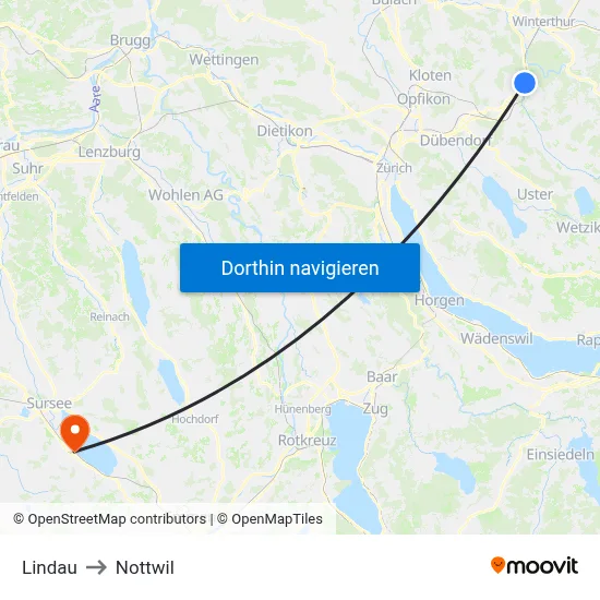 Lindau to Nottwil map