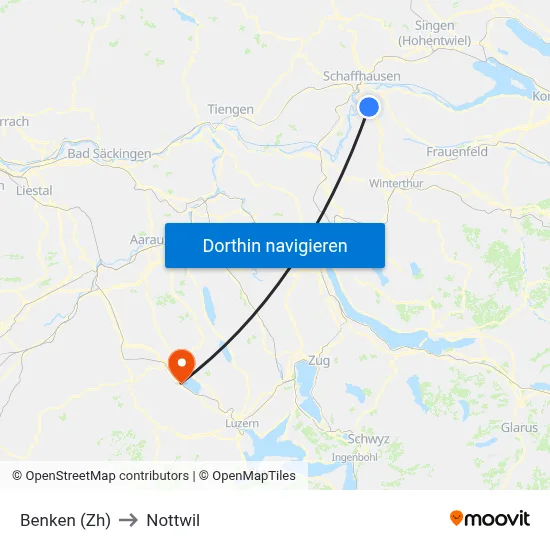 Benken (Zh) to Nottwil map