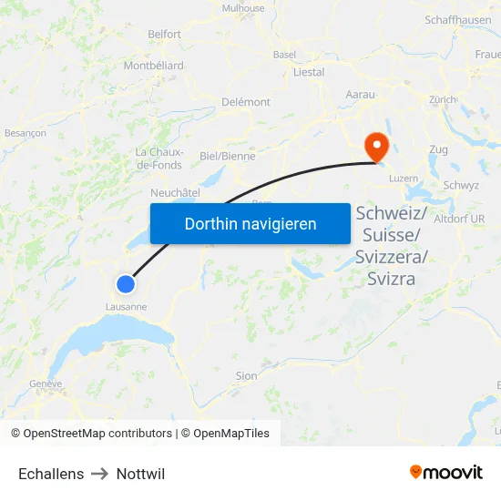 Echallens to Nottwil map