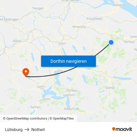 Lütisburg to Nottwil map