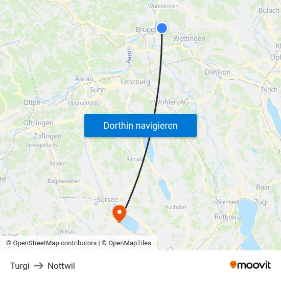 Turgi to Nottwil map