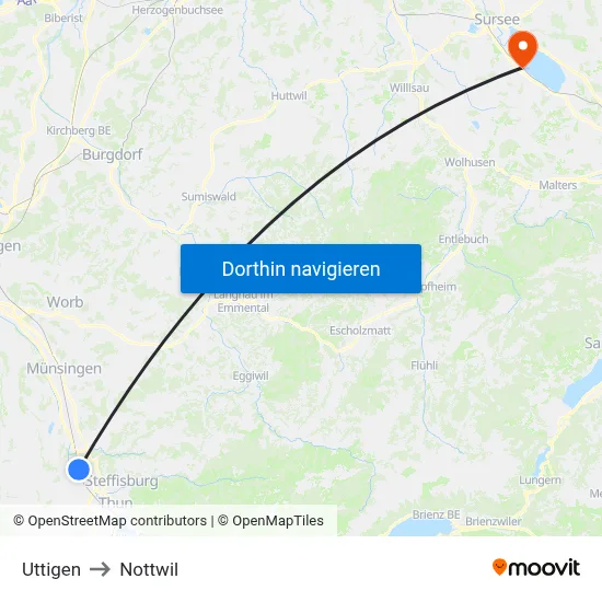 Uttigen to Nottwil map