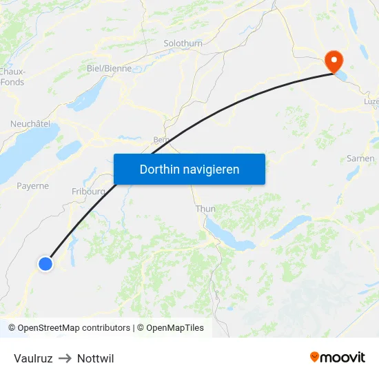 Vaulruz to Nottwil map