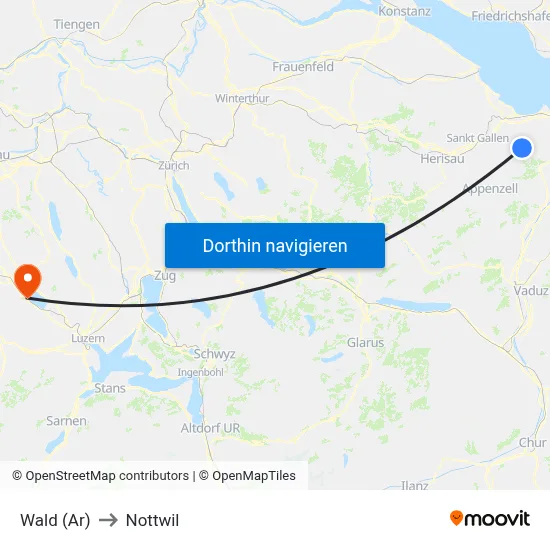 Wald (Ar) to Nottwil map