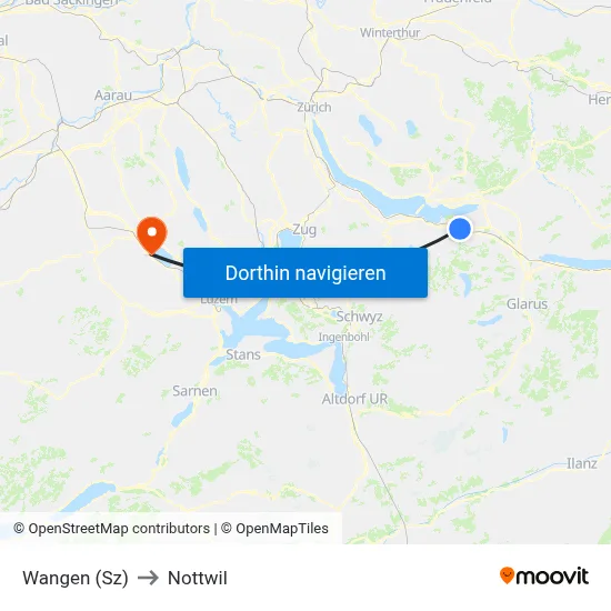 Wangen (Sz) to Nottwil map