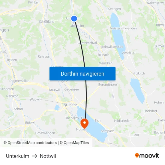 Unterkulm to Nottwil map