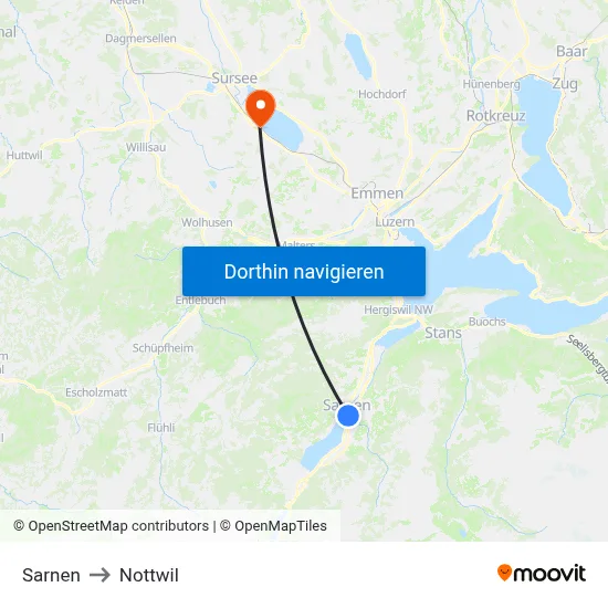 Sarnen to Nottwil map