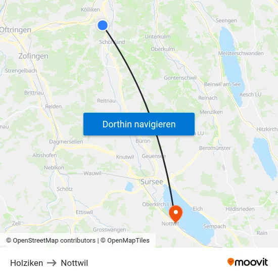 Holziken to Nottwil map