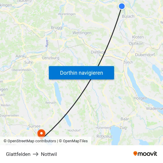 Glattfelden to Nottwil map