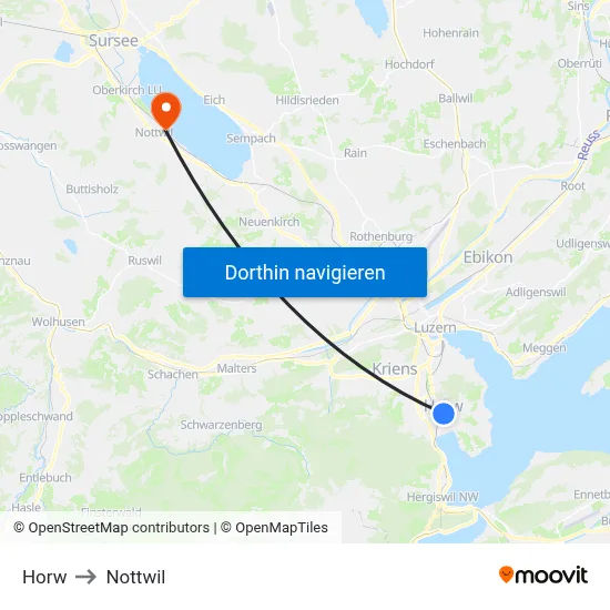 Horw to Nottwil map