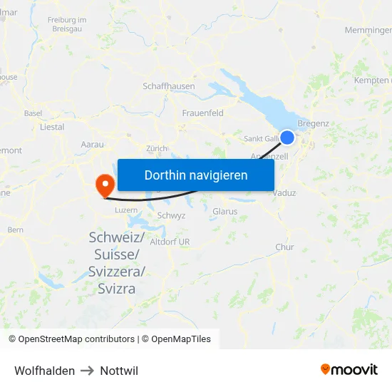 Wolfhalden to Nottwil map