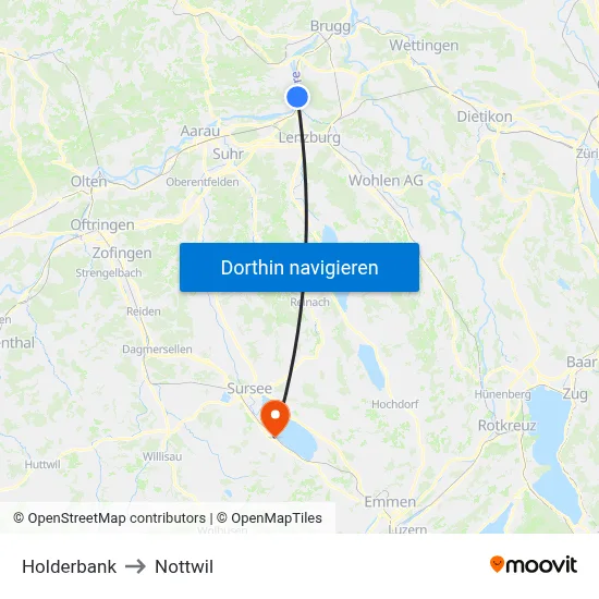 Holderbank to Nottwil map