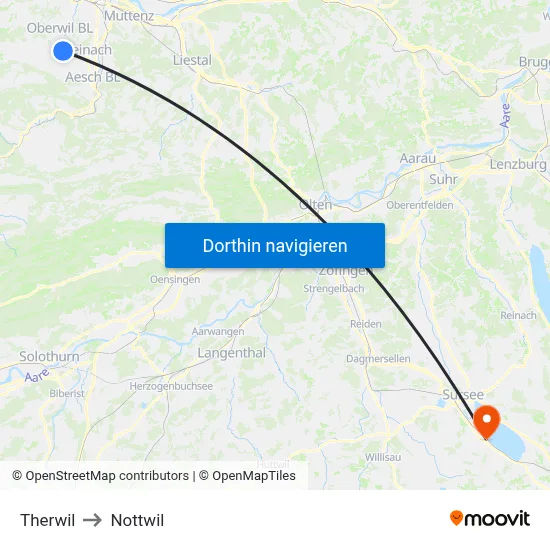 Therwil to Nottwil map