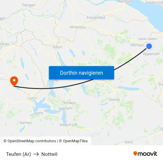 Teufen (Ar) to Nottwil map