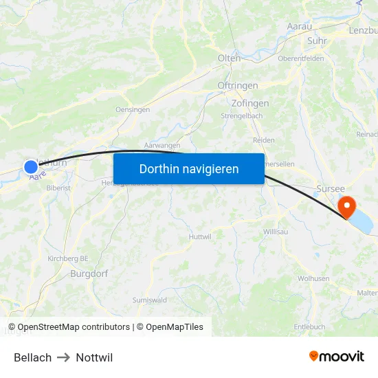 Bellach to Nottwil map
