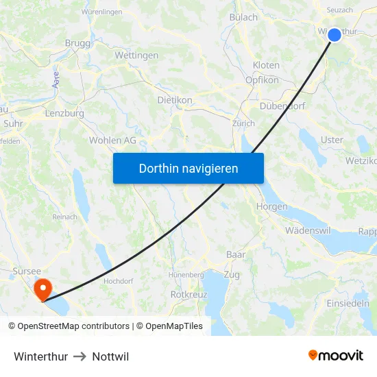 Winterthur to Nottwil map