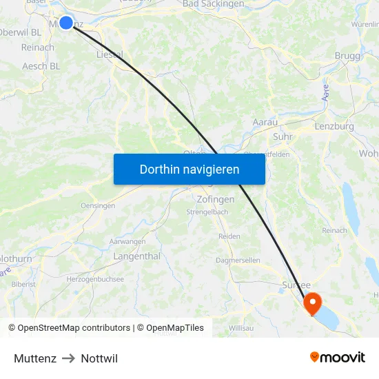 Muttenz to Nottwil map