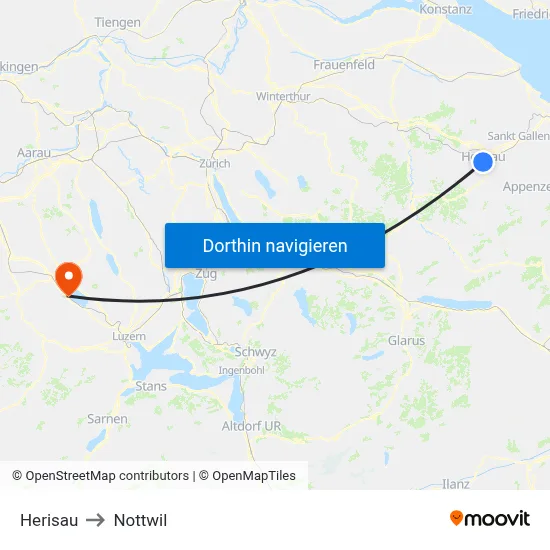 Herisau to Nottwil map