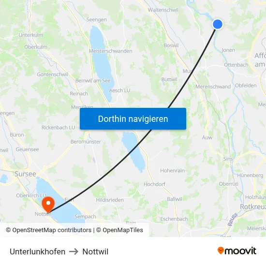Unterlunkhofen to Nottwil map