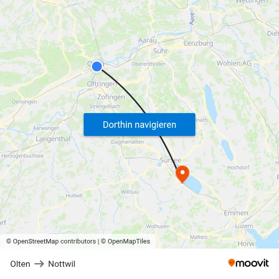 Olten to Nottwil map