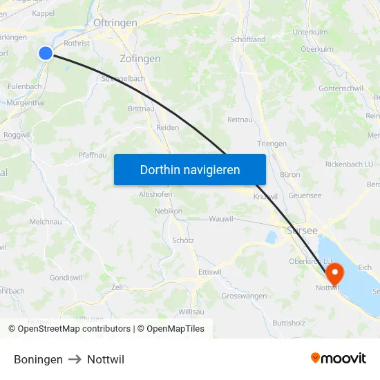 Boningen to Nottwil map