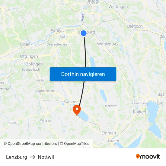 Lenzburg to Nottwil map